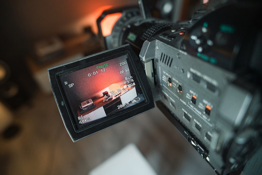 Professional broadcast camera in a live news studio setup